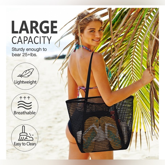 Mesh Large Tote-Black - Picture 1 of 6